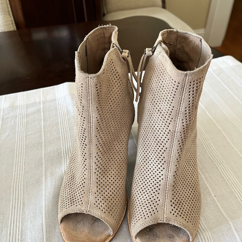 Toms Open-Toe Bootie With Side Zipper In Taupe Su… - image 1